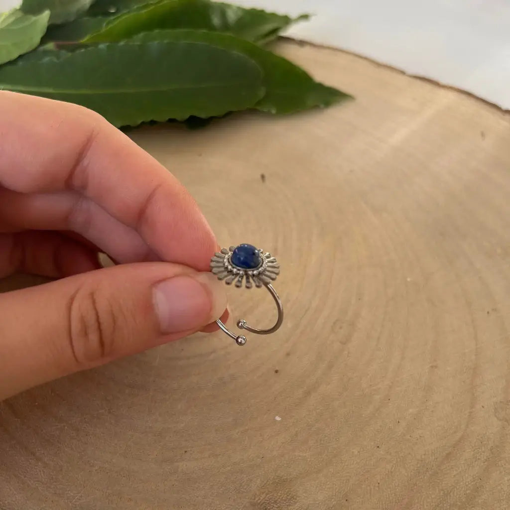 Bague ajustable Fleur avec Pierre Naturelle - bague