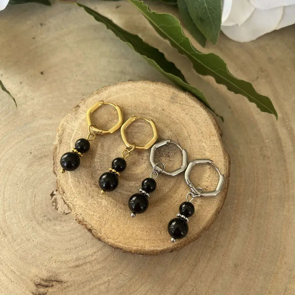 Boucles d’Oreilles Obsidienne Noire: Élégance Sombre
