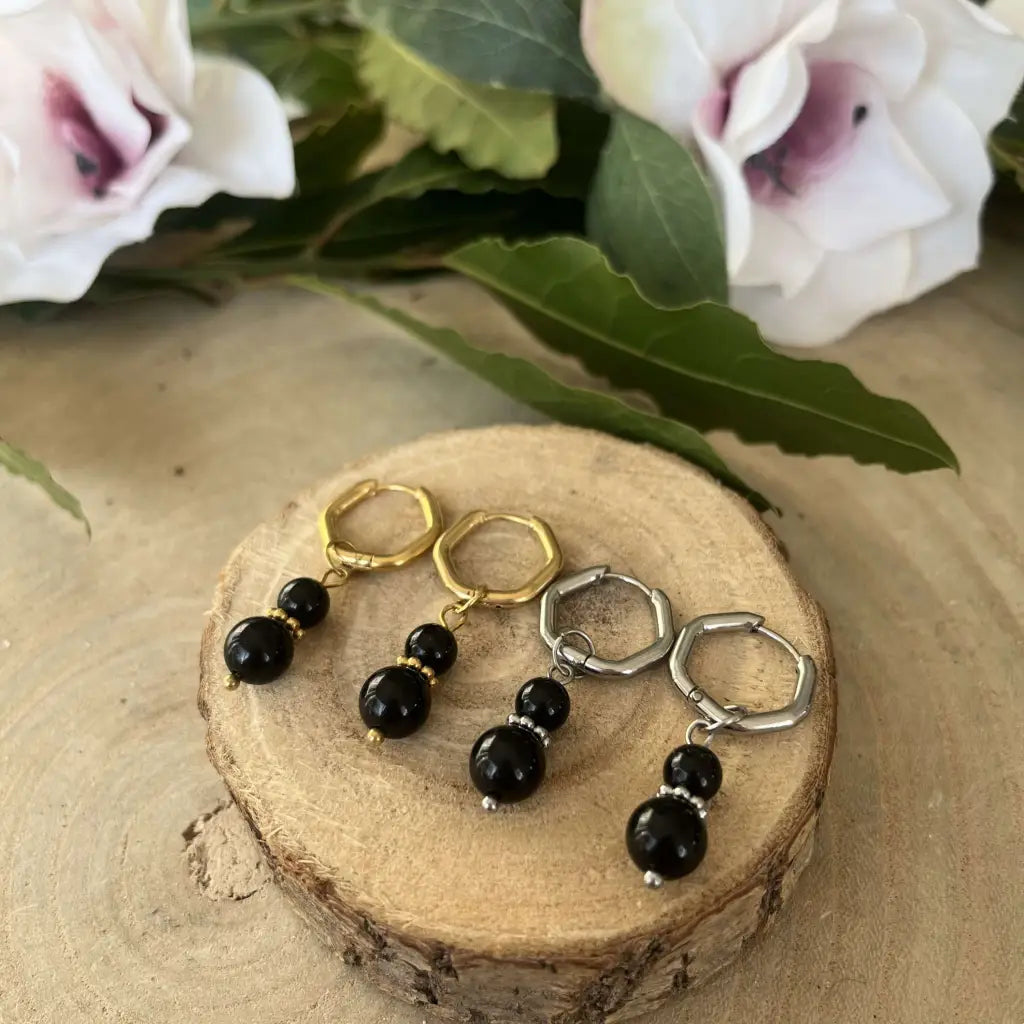 Boucles d’Oreilles Obsidienne Noire: Élégance Sombre