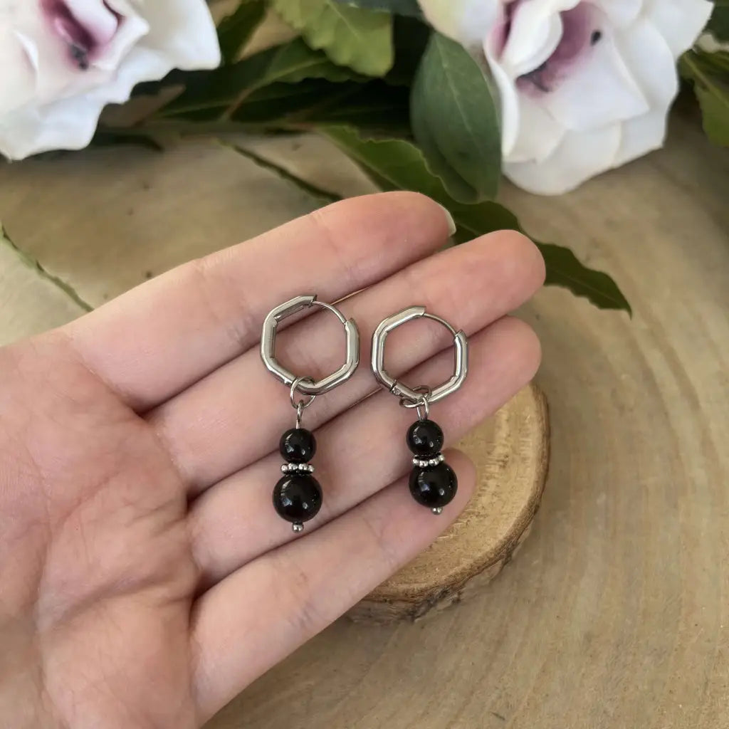 Boucles d’Oreilles Obsidienne Noire: Élégance Sombre