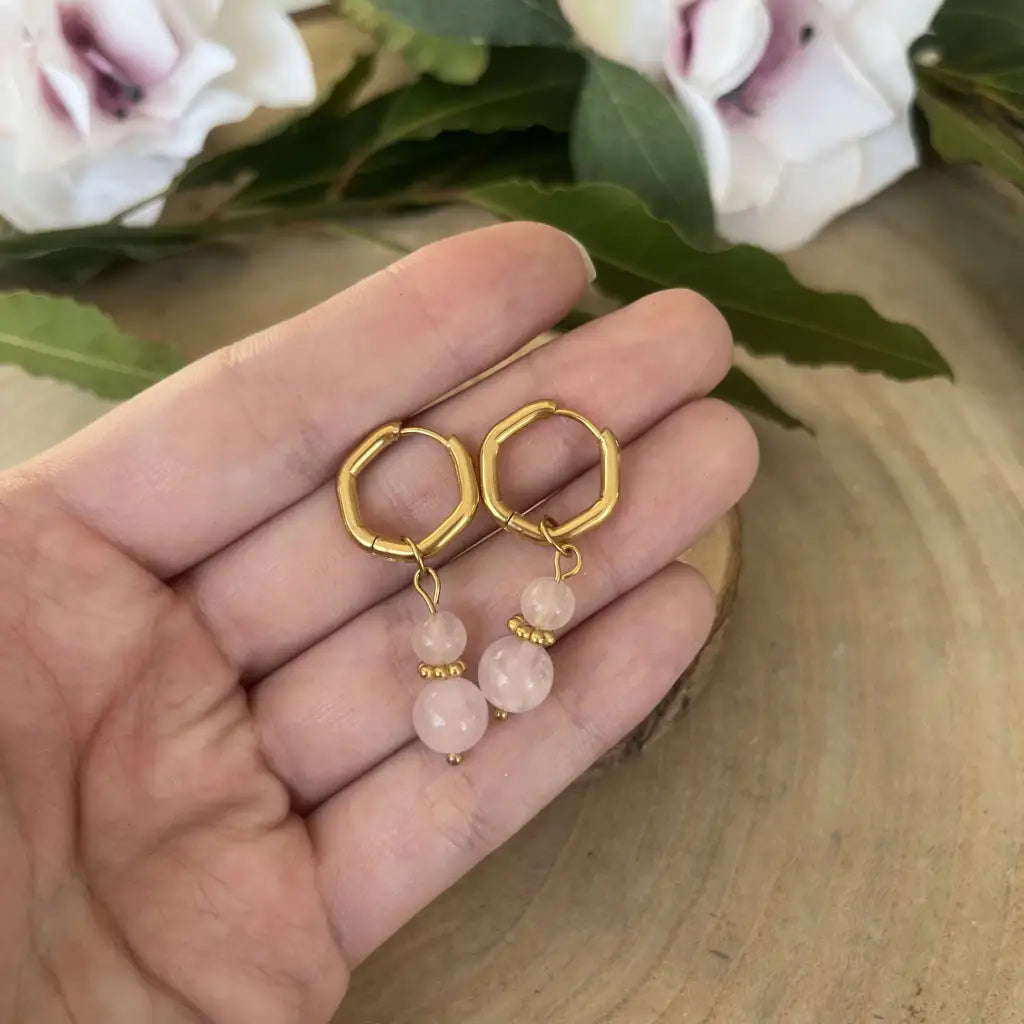 Boucles d’Oreilles Quartz Rose: Tendresse Délicate et Amour