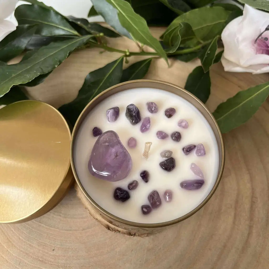 Bougie Sérénité en Améthyste – Cire de Soja Parfumée Bougie