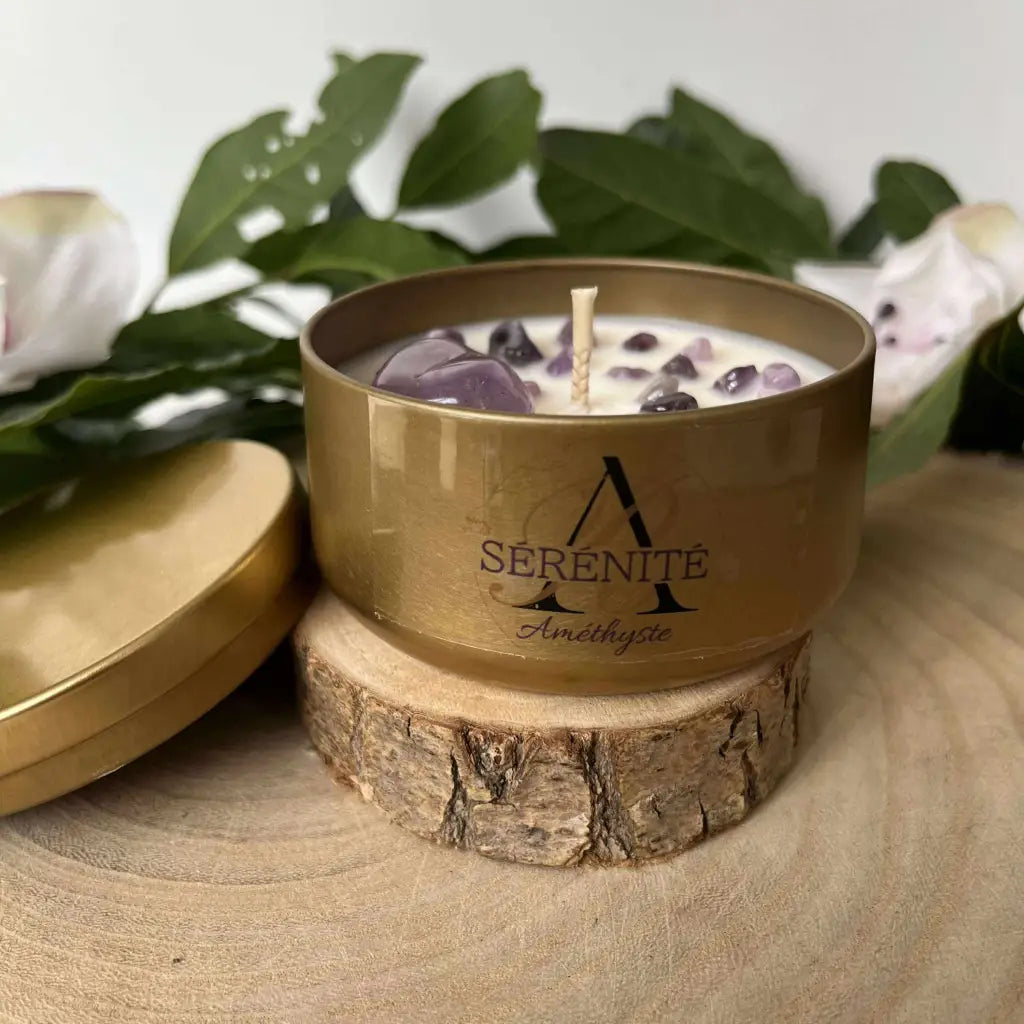 Bougie Sérénité en Améthyste – Cire de Soja Parfumée Bougie