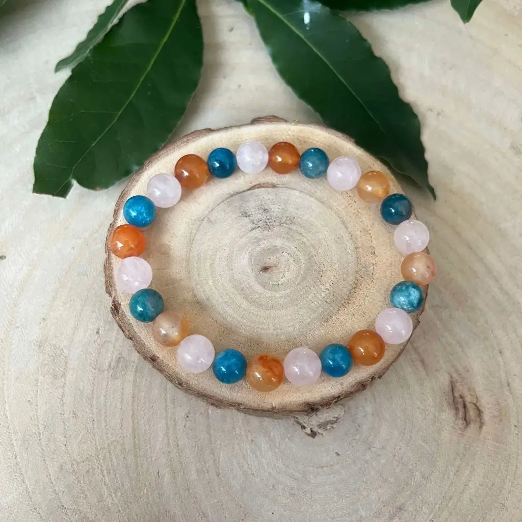 Bracelet Signe Lion: Apatite Bleu Cornaline et Quartz rose