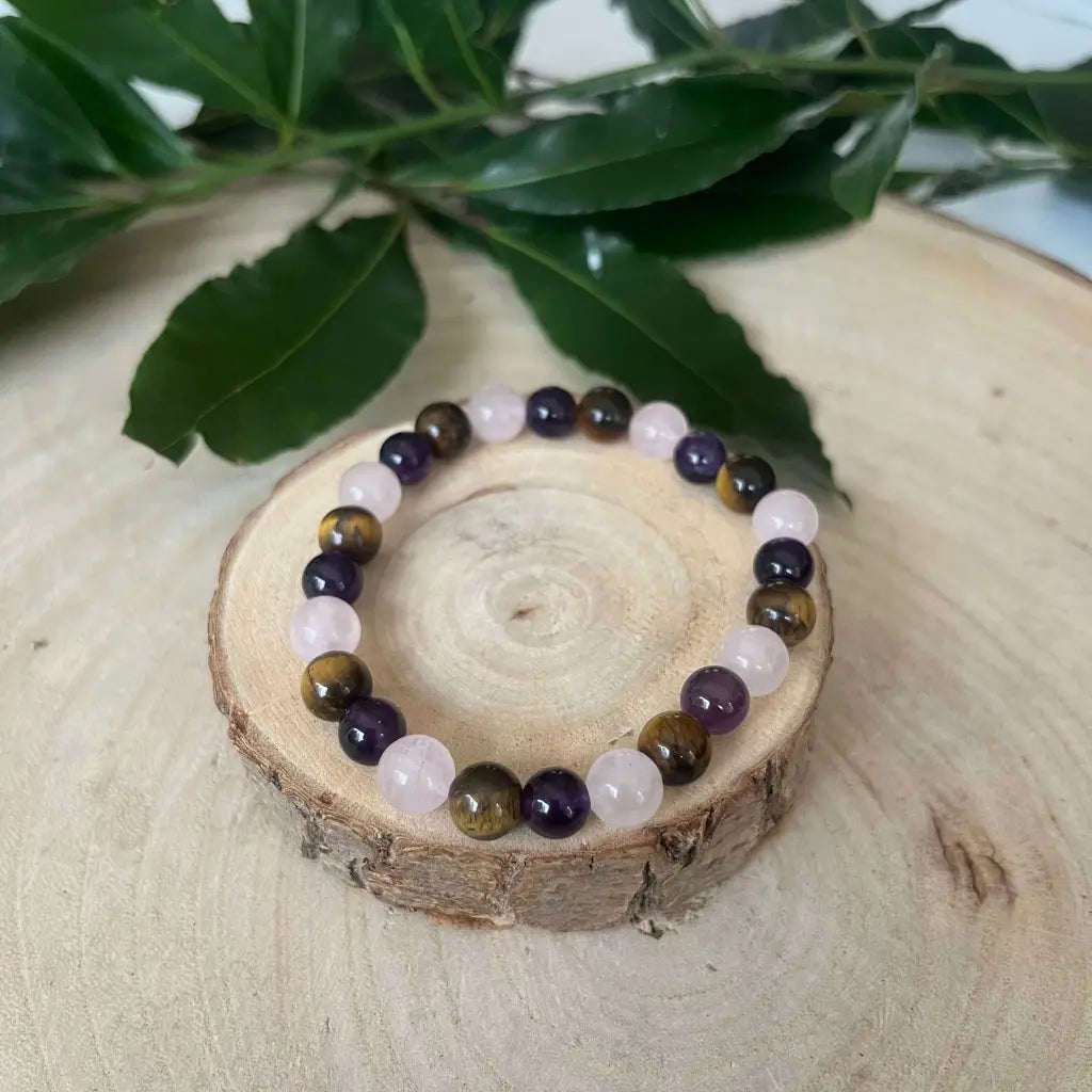 Bracelet Signe Taureau: Améthyste Oeil de tigre et Quartz