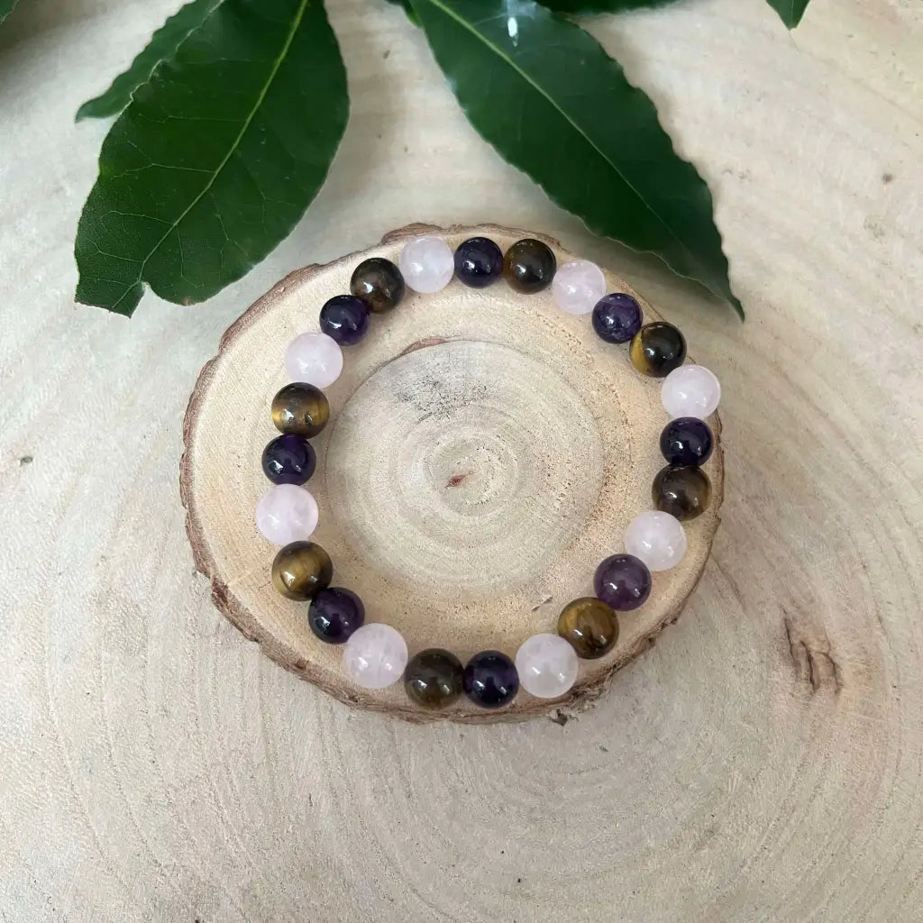 Bracelet Signe Taureau: Améthyste Oeil de tigre et Quartz