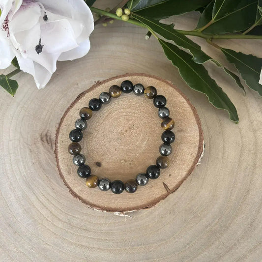 Bracelet Triple Protection Œil de Tigre Obsidienne &