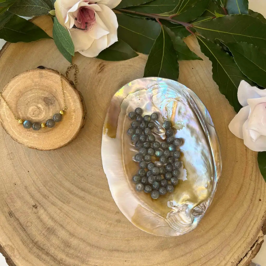 Collier Fusion Minérale - Or / Labradorite - Collier acier