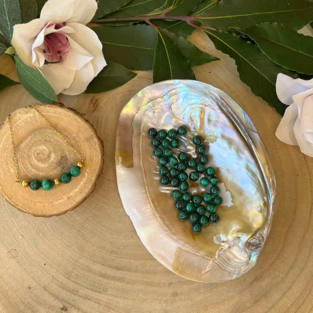 Collier Fusion Minérale - Or / Malachite - Collier acier