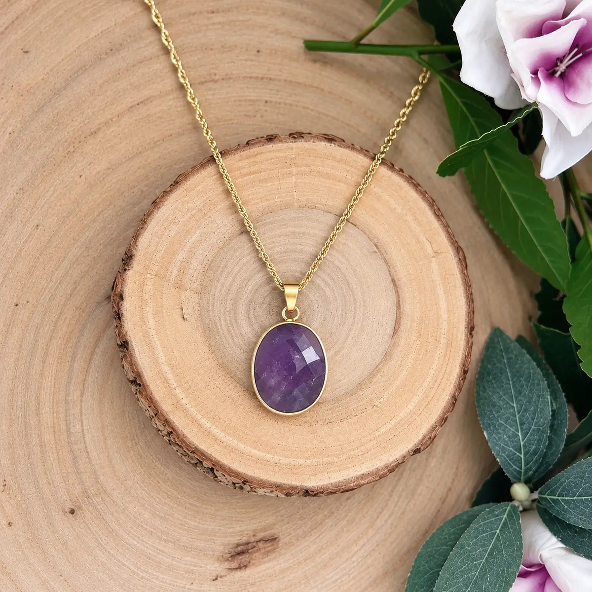Collier Pendentif Améthyste Naturelle Facettée – Forme Losange