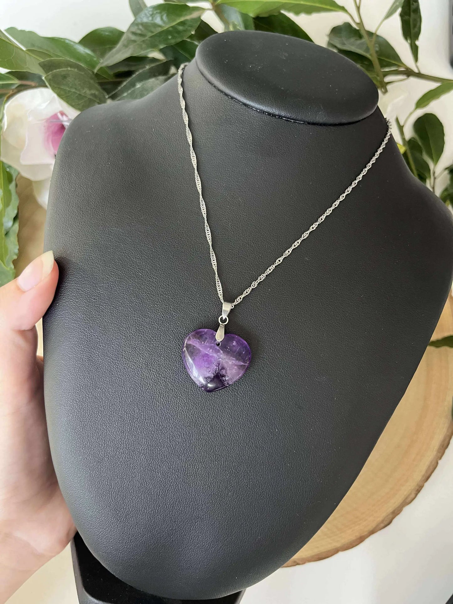 Collier Pendentif Cœur en Améthyste Naturelle - Argent