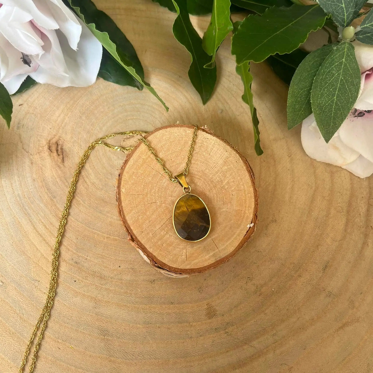 Collier Pendentif Œil de Tigre Naturel Facetté