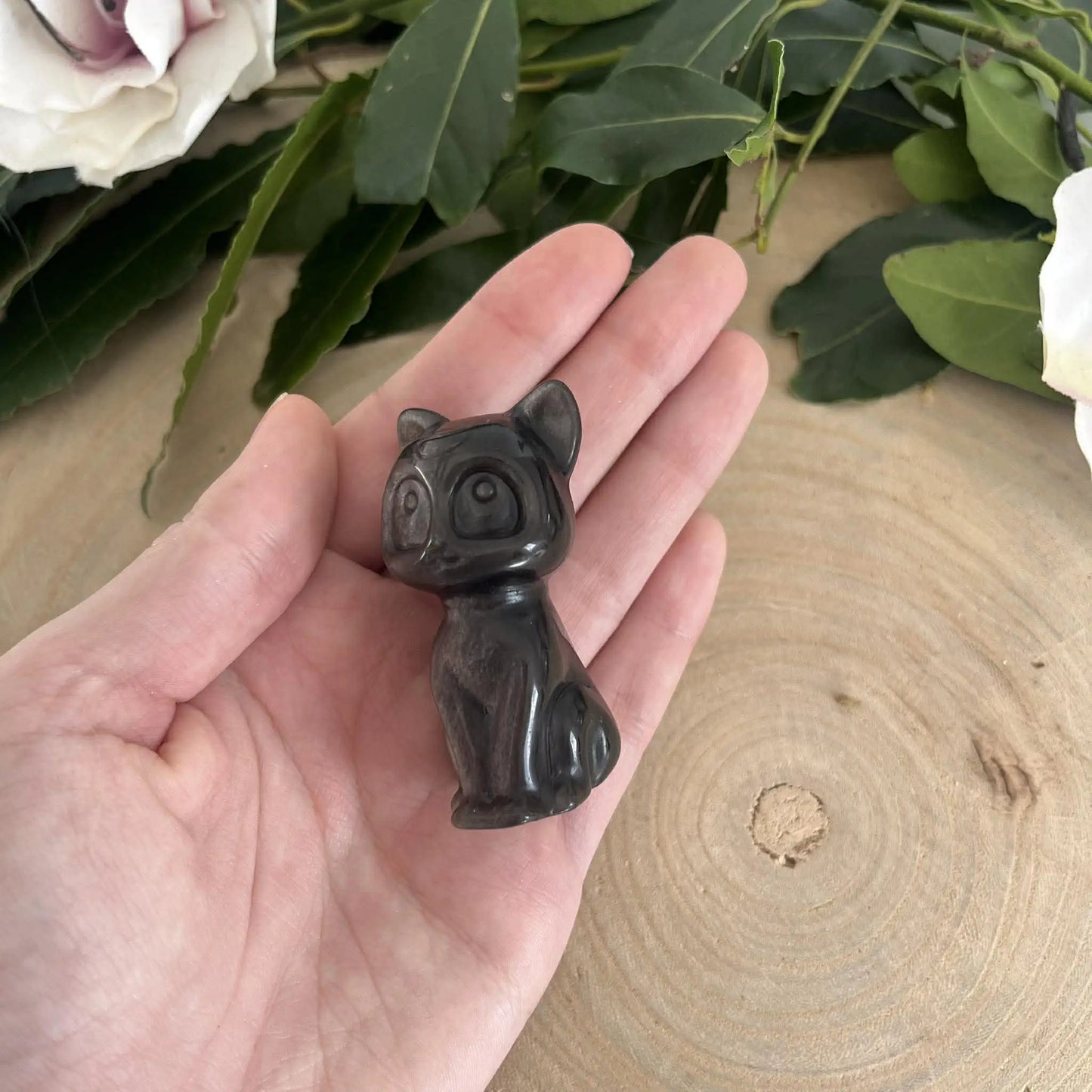 Figurine Chat en Obsidienne Argentée – 60 m - Figurine