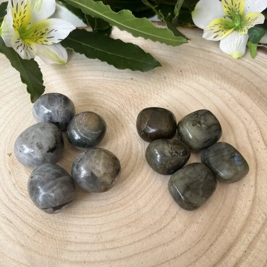 Labradorite pierre naturelle sur rondin de bois