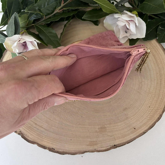 Pochette Velours Rose Arbre de Vie | Élégante et Pratique