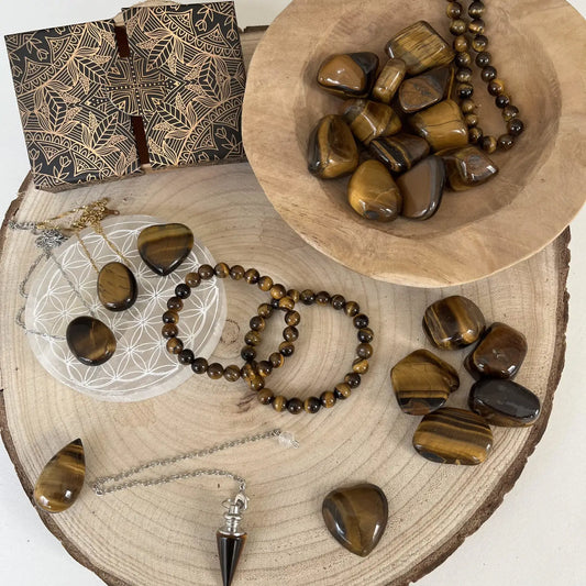 Collection de bijoux en Pierre Œil de Tigre et galets pour force et courage