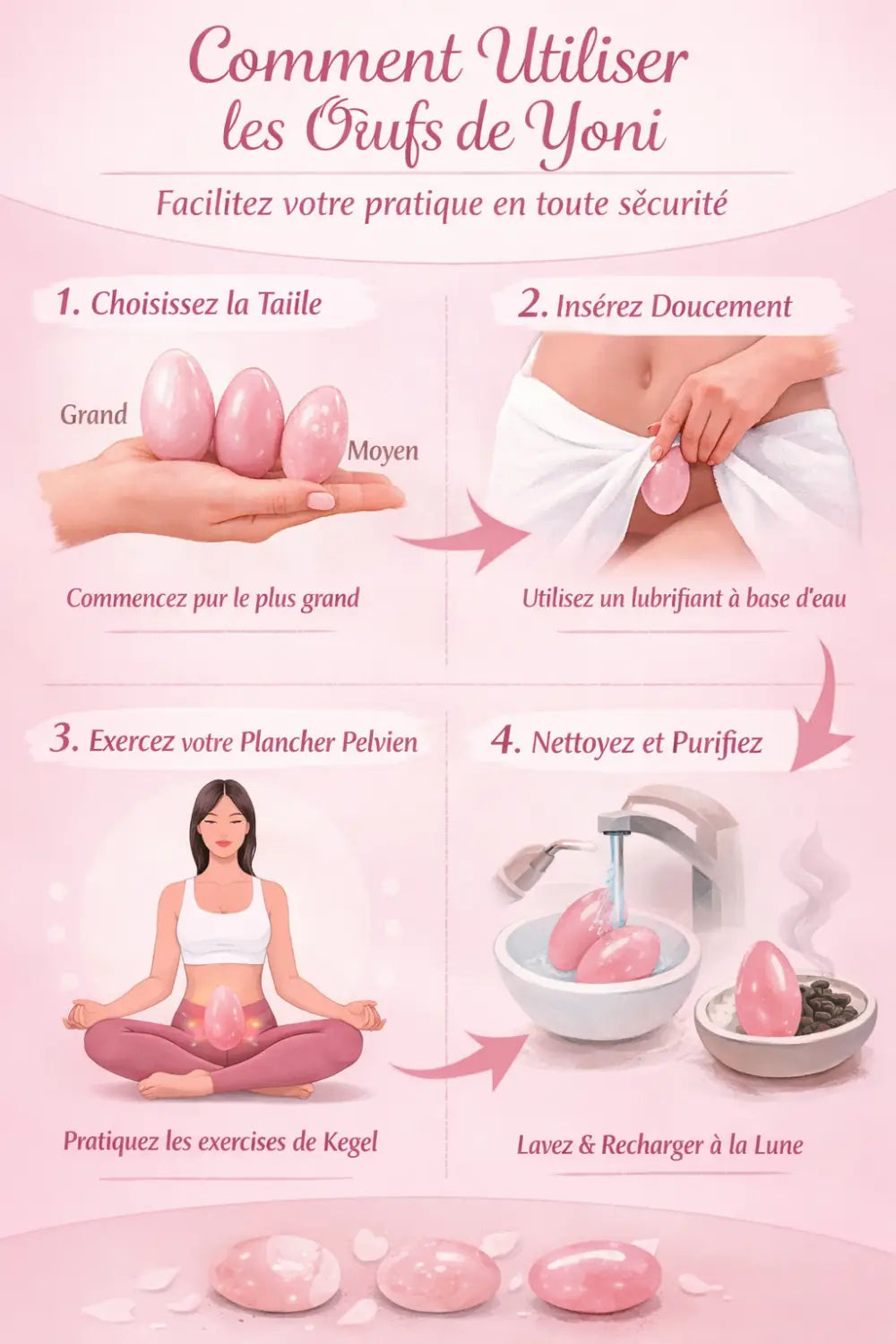 Set de 3 Œufs de Yoni en Quartz Rose Naturel – Coffret