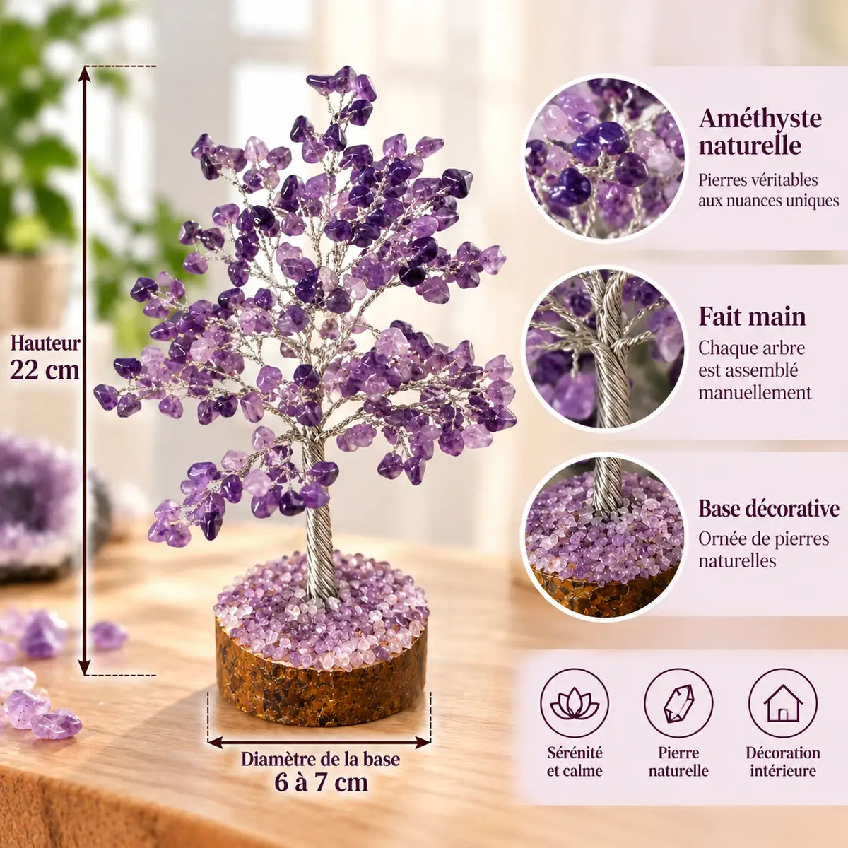 Arbre en Améthyste 20 cm – Pierres Naturelles Fait Main