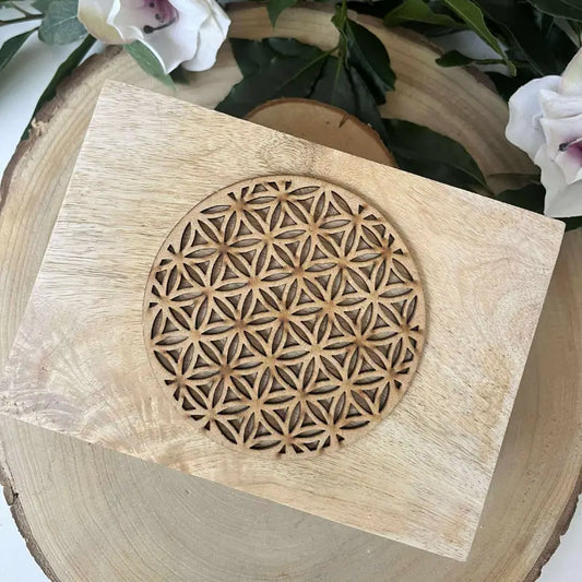 Boîte Bois Unique avec Fleur de Vie - boite en bois unique