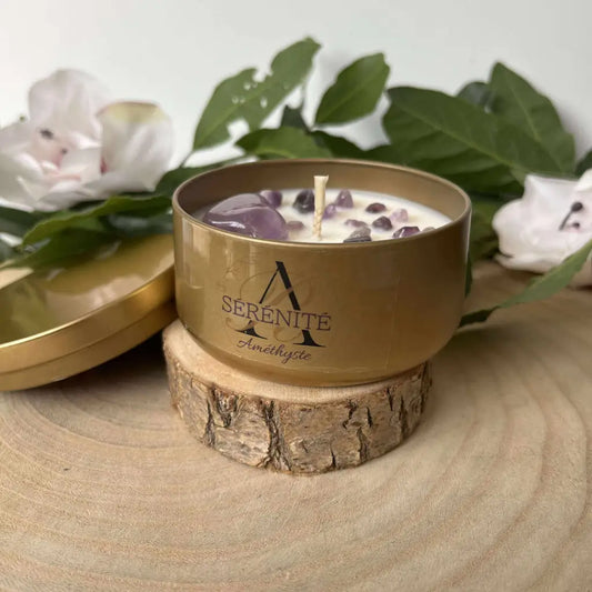 Bougie Sérénité en Améthyste – Cire de Soja Parfumée Bougie