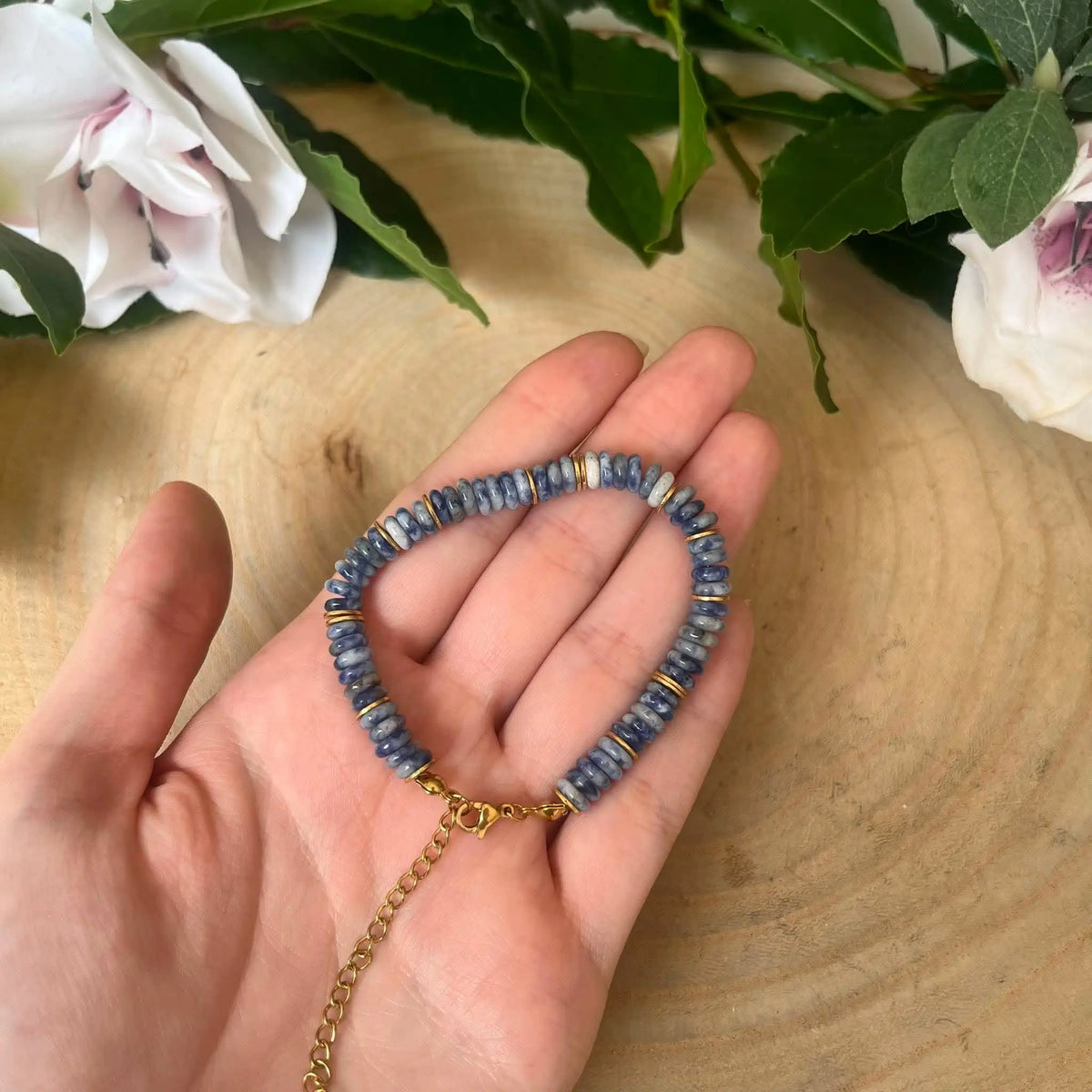 Bracelet Sodalite Perles Rondelles 6 mm Réglable