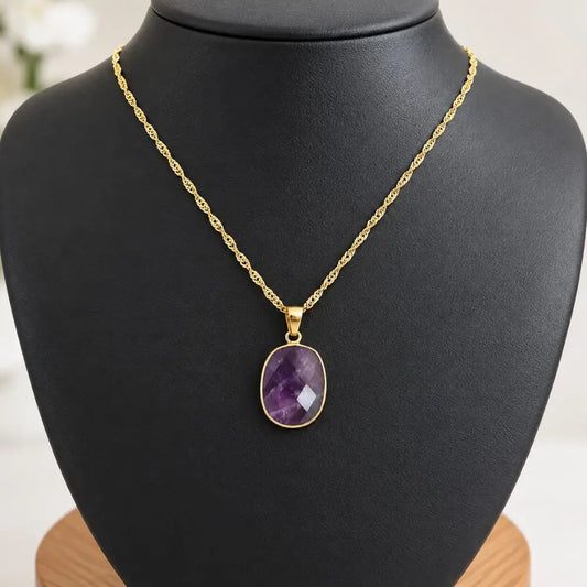 Collier Pendentif Améthyste Naturelle Facettée – Forme Losange