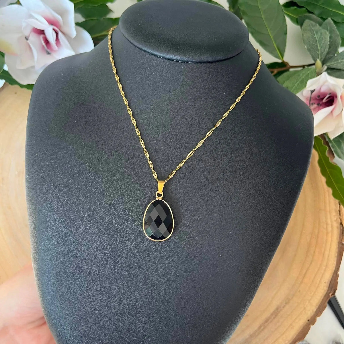 Collier Pendentif Obsidienne Noire Naturelle Facettée