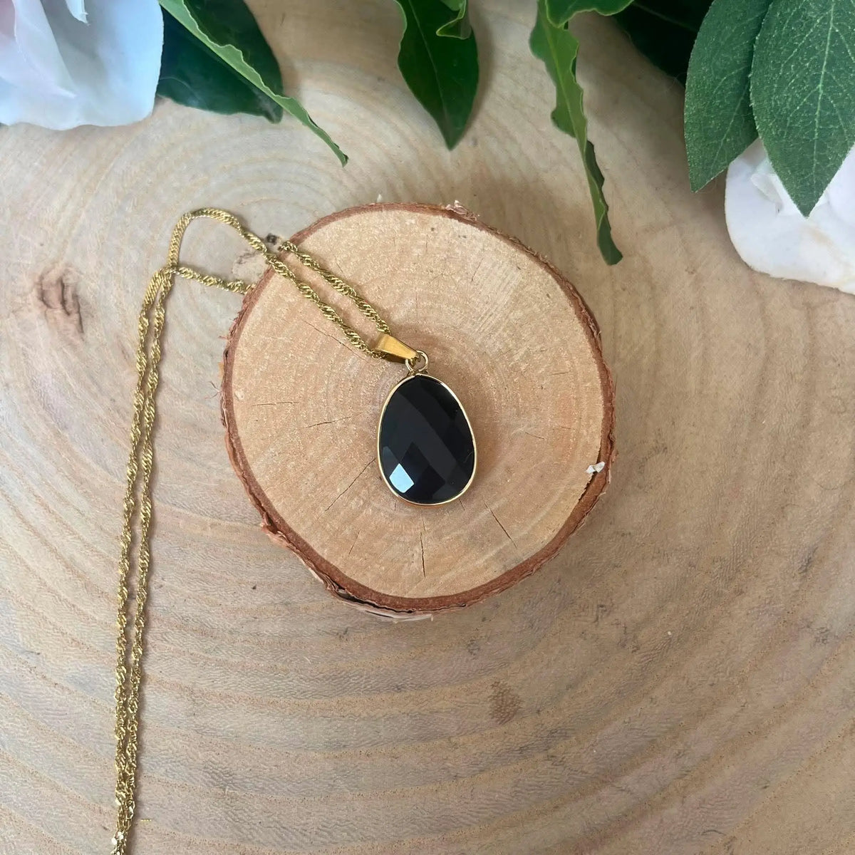 Collier Pendentif Obsidienne Noire Naturelle Facettée