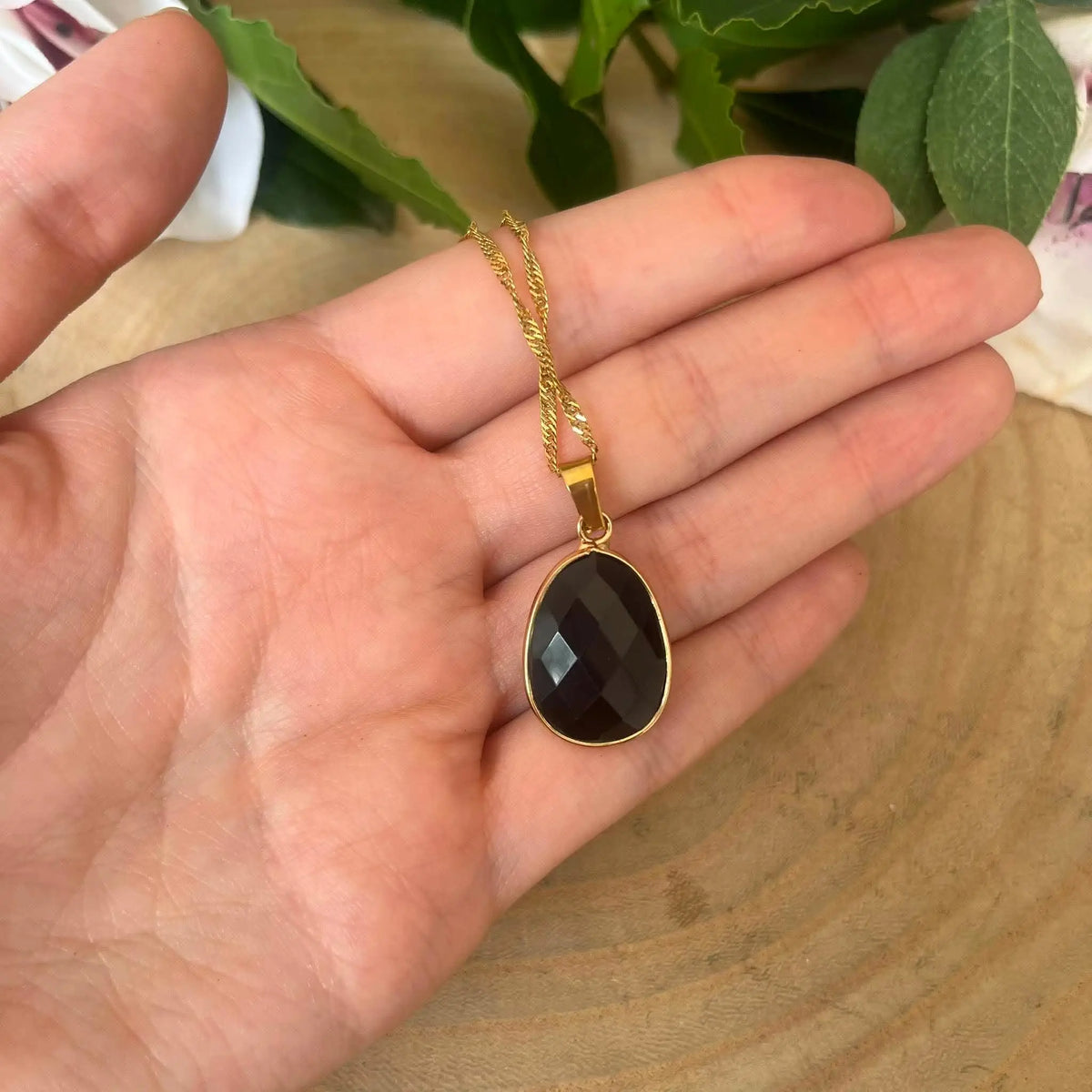 Collier Pendentif Obsidienne Noire Naturelle Facettée