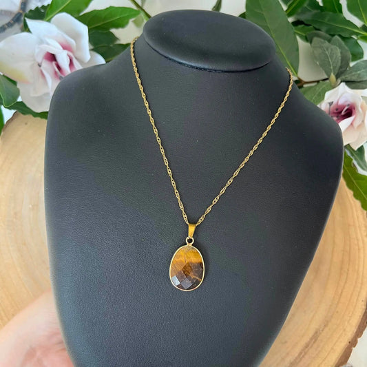 Collier Pendentif Œil de Tigre Naturel Facetté
