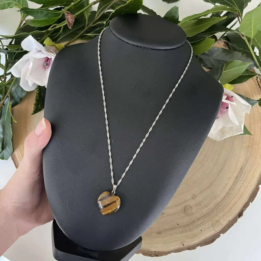 Collier Petit Cœur en Œil de Tigre Naturel – Force