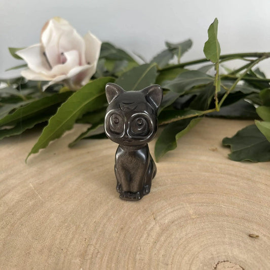 Figurine Chat en Obsidienne Argentée – 60 m - Figurine