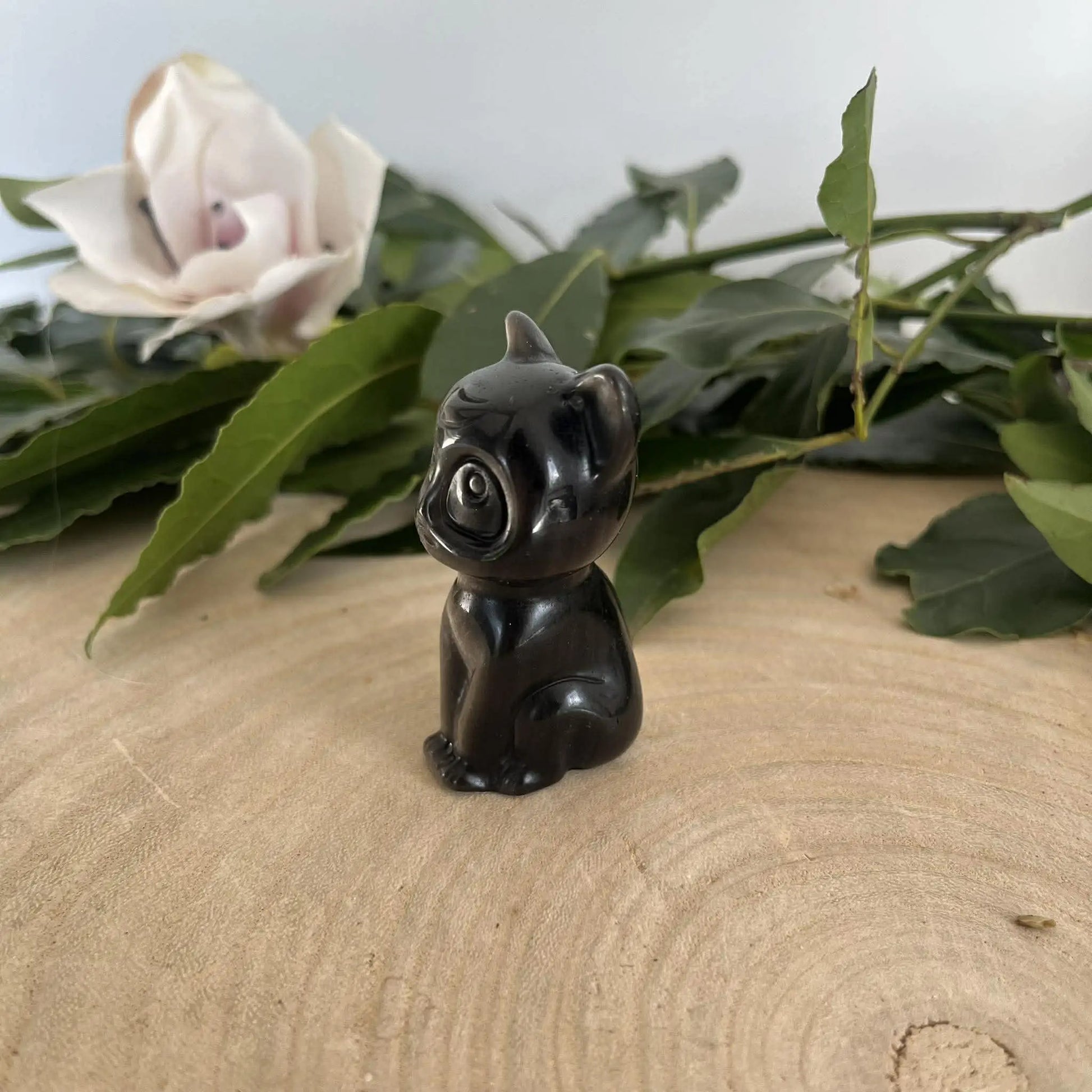 Figurine Chat en Obsidienne Argentée – 60 m - Figurine
