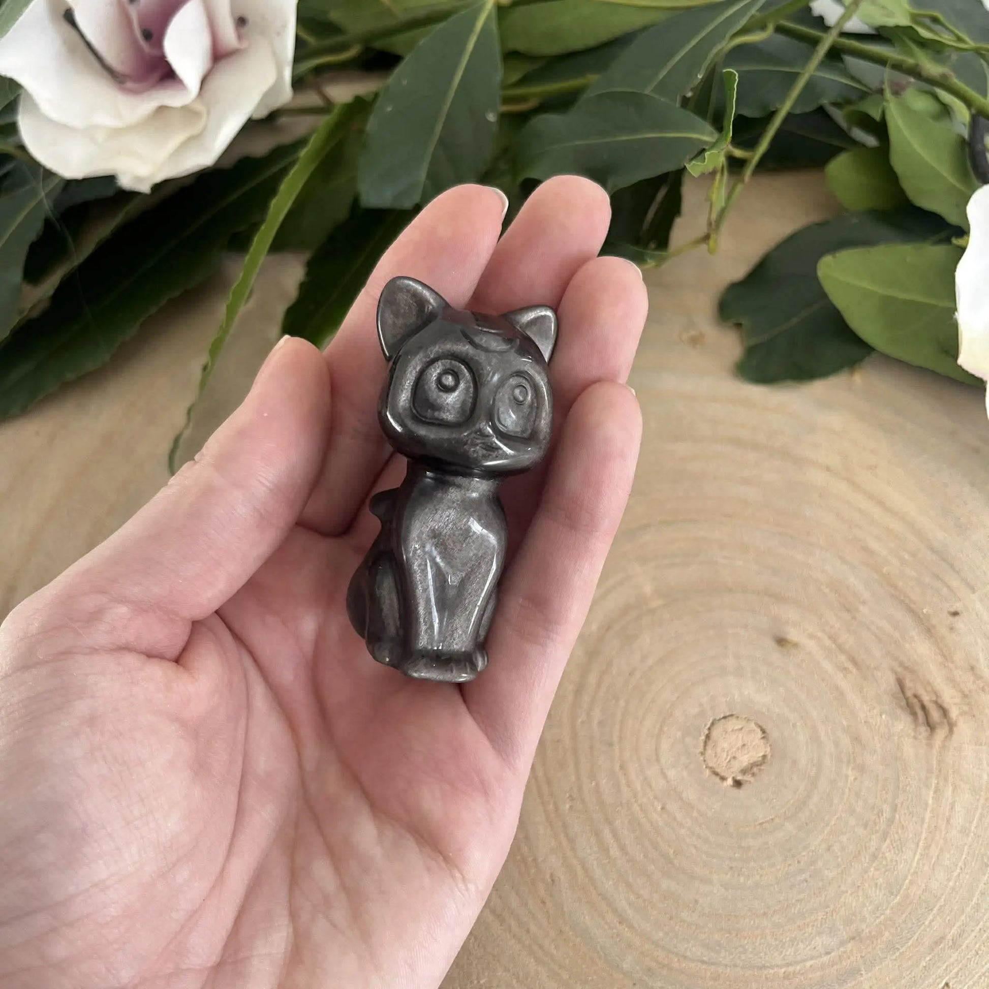 Figurine Chat en Obsidienne Argentée – 60 m - Figurine