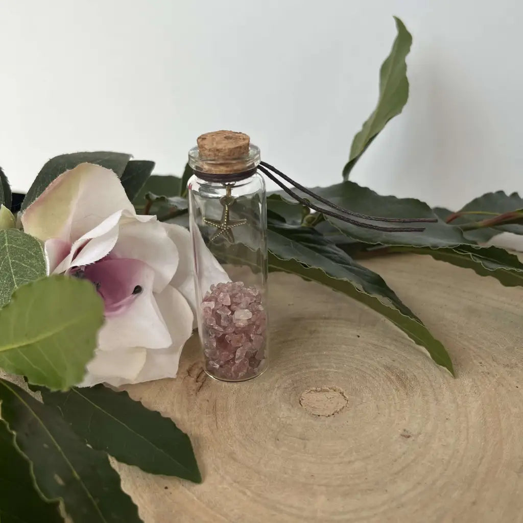 Fiole à Souhaits en Pierres Naturelles - Quartz Fraise