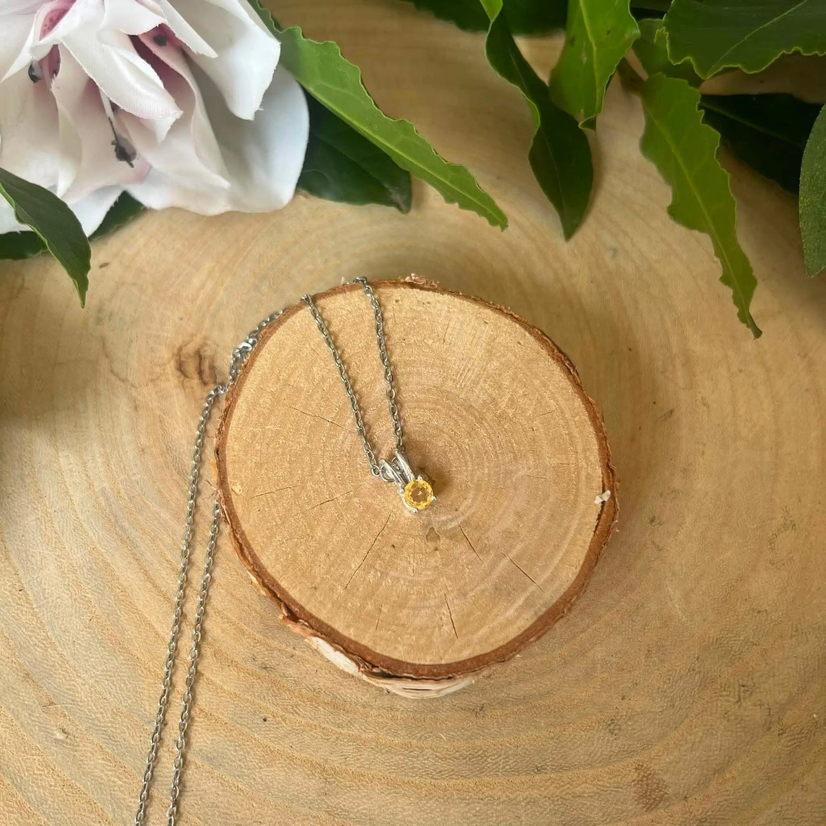 Mini Pendentif Cercle en avec Citrine
