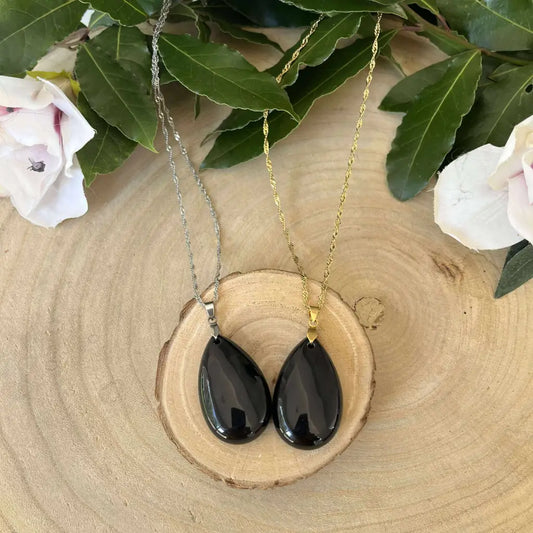 Pendentif Goutte en Obsidienne Noire - Collier pendentif