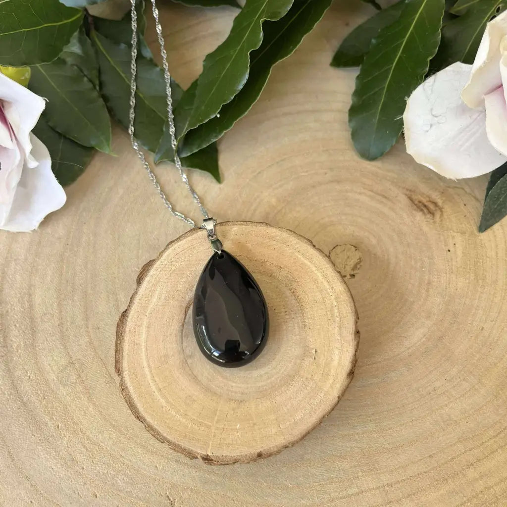 Pendentif Goutte en Obsidienne Noire - Collier pendentif