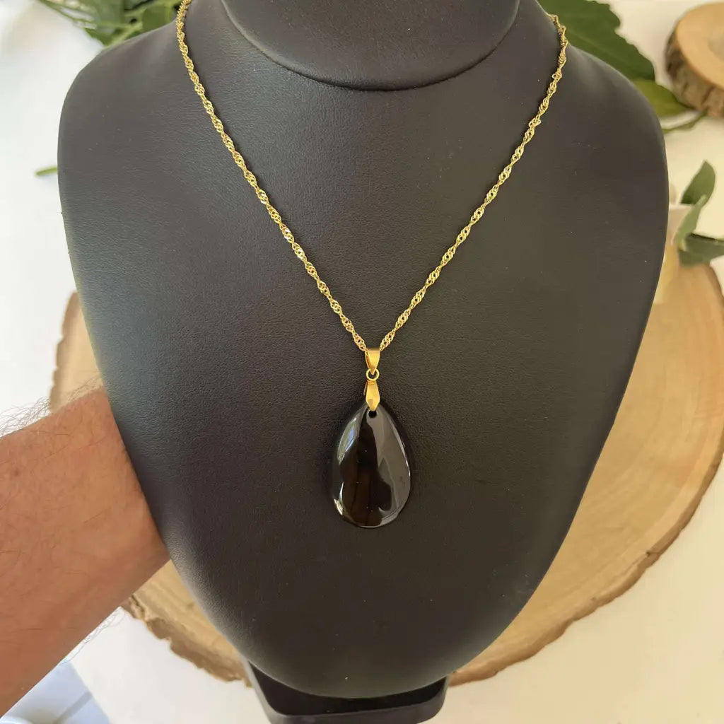 Pendentif Goutte en Obsidienne Noire - Or - Collier