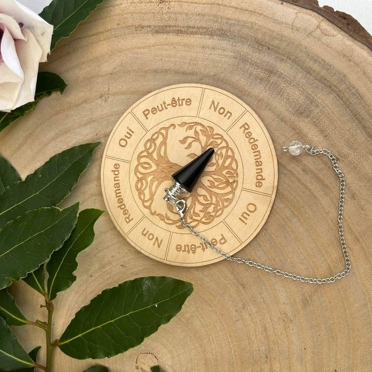Pendule Obsidienne Noire + Planche Radiesthésie