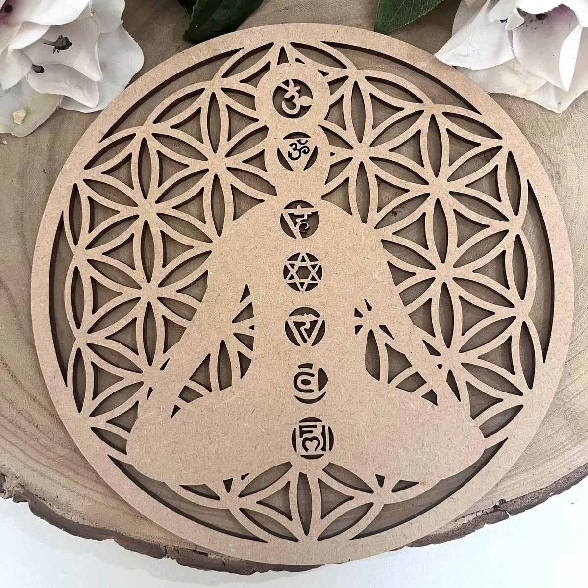 Plaque fleur de vie 7 chakras en bois MDF