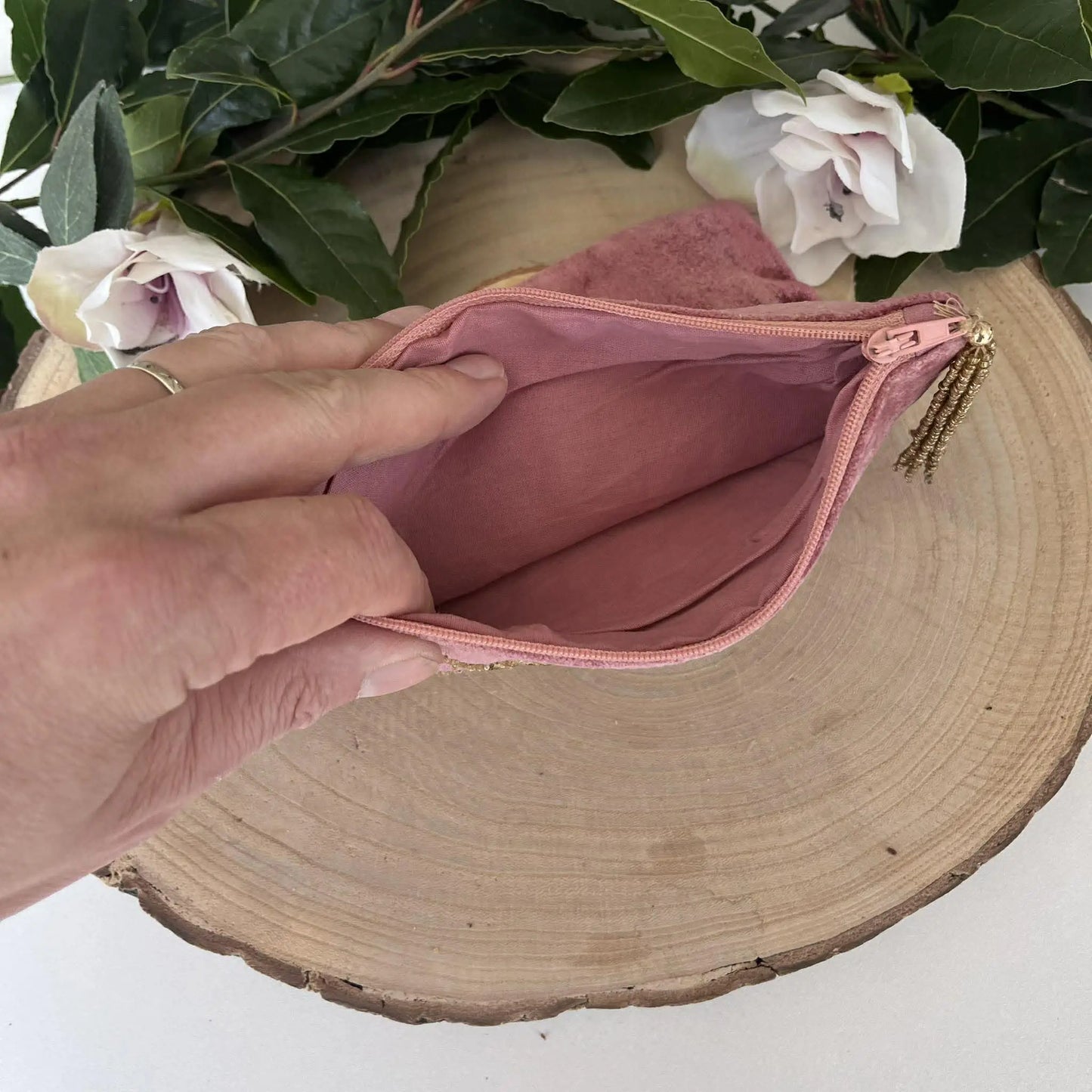 Pochette Velours Rose Arbre de Vie | Élégante et Pratique