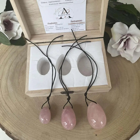 Set de 3 Œufs de Yoni en Quartz Rose Naturel – Coffret