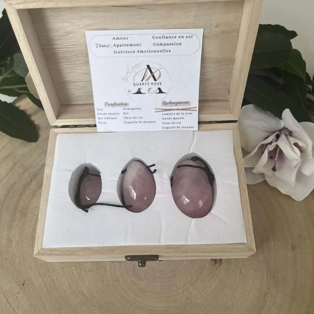 Set de 3 Œufs de Yoni en Quartz Rose Naturel – Coffret